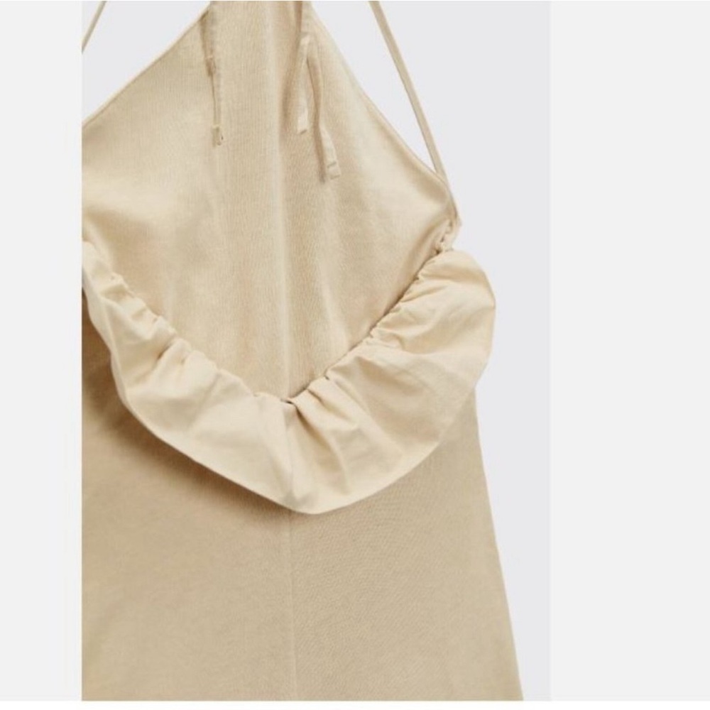 Zara beige cream ruffle frill halter top wide leg jumpsuit 100% cotton S NWOT - Picture 5 of 16